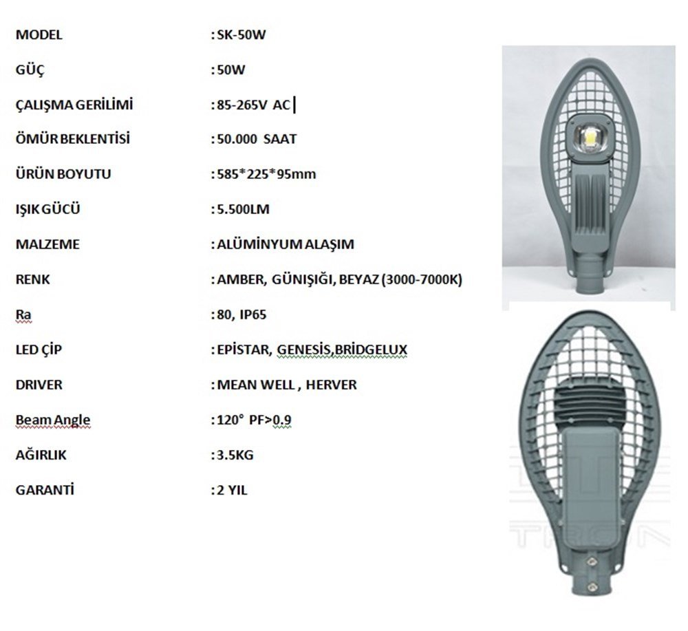 50 WATT 220 VOLT LED SOKAK AYDINLATMA