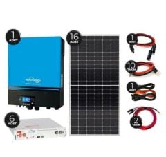 Güneş Enerjisi  Hibrit Paket 7.2 KVA İnverter 450 watt  Güneş Paneli 48 Volt 50 Amper Lityum Akü İ-2000W 48V Rüzgar Türbini + Hibrit Şarj Kontrol