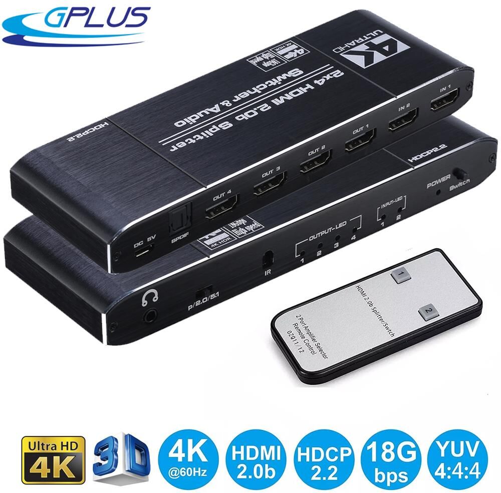 Gplus 4K224A HDMI 2.0 4K HDR10 HDCP2.2 Ses Ayrıştırıcılı Splitter