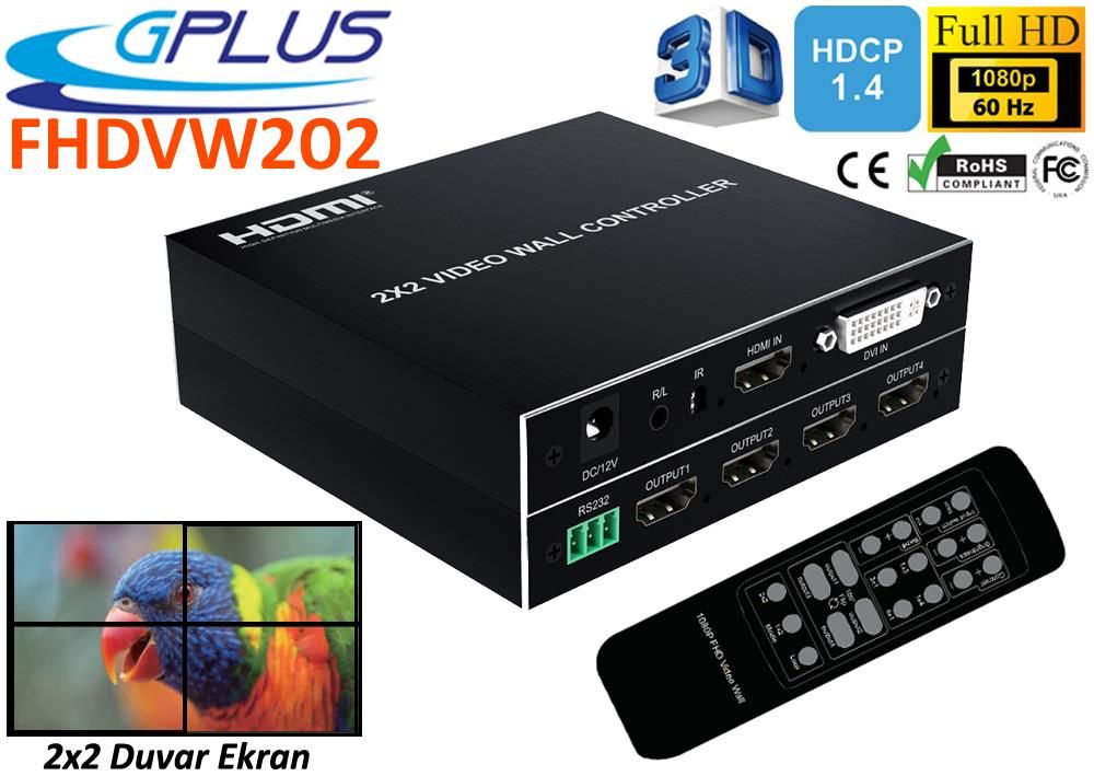 Gplus FHDVW202M 2x2 Video Wall Controller 4 Ekran TV Genişletici