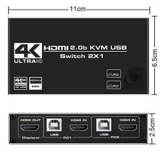 Gplus 4KVM221 4K HDMI 2.0 USB HDCP 2.2 EDID HDR 2 Port KVM Switch