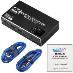 Gplus 4KVM221 4K HDMI 2.0 USB HDCP 2.2 EDID HDR 2 Port KVM Switch