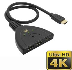 Gplus 4K303B 3 Giriş 1 Çıkış Pigtail Kablolu 4K 2160p HDMI Switch