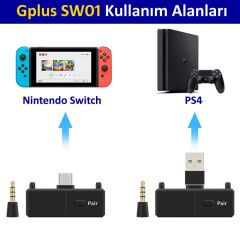 Gplus SW01 Playstation PS5 Xbox Nintendo Oyuncu Bluetooth Kulaklık Uyumlu Transmitter Ses Aktarım