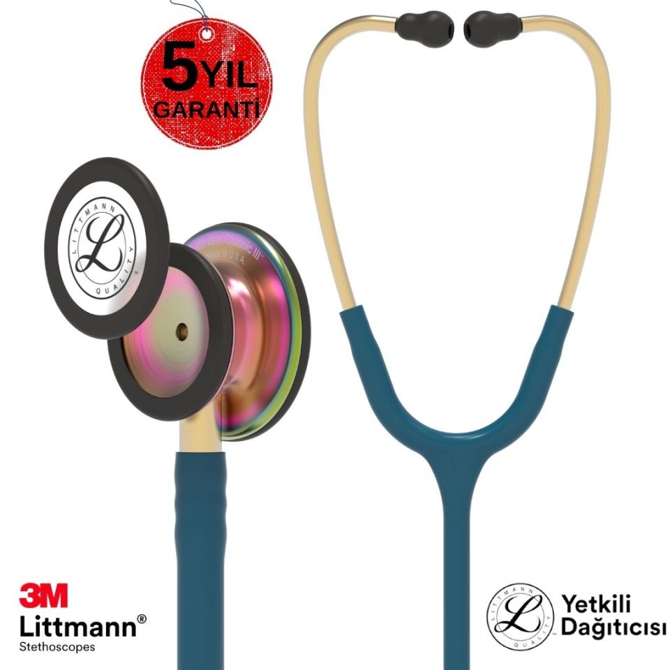 5807 Karayip Mavisi Gökkuşağı Çan Stetoskop 3M Littmann Klasik 3