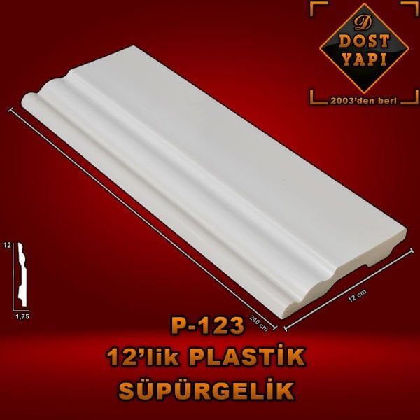 PLASTİK SÜPÜRGELİK 12 CM 1 ADET = 2,40 cm