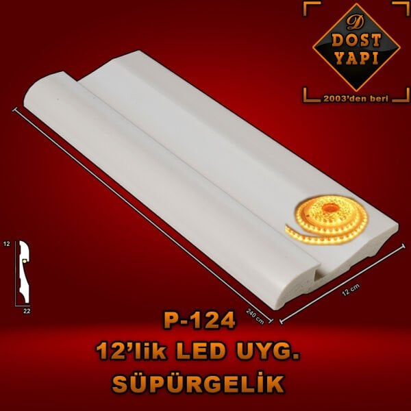 PLASTİK SÜPÜRGELİK LED UYGULANABİLİR 12 CM 1 AD = 2,40 cm