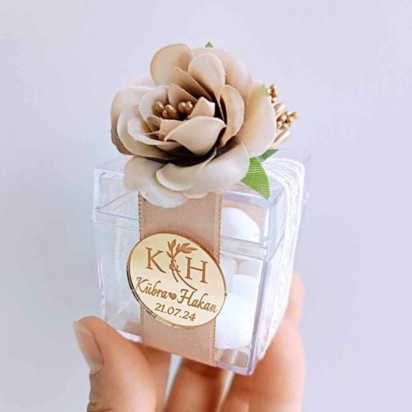 Nikah Şekeri Hediyeliği Gold Gül Süslemeli Mika Kutu Nks-251