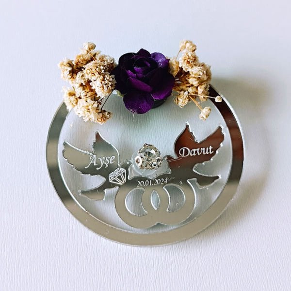 Pleksi Kuşlu Magnet Nişan/Nikah Hediyeliği | Nks-127
