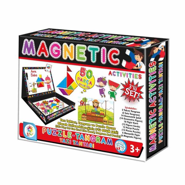 Manyetik Puzzle Tangram Yazı Tahtası 50 Parça 3'lü Oyun Seti - Mkc-1453124