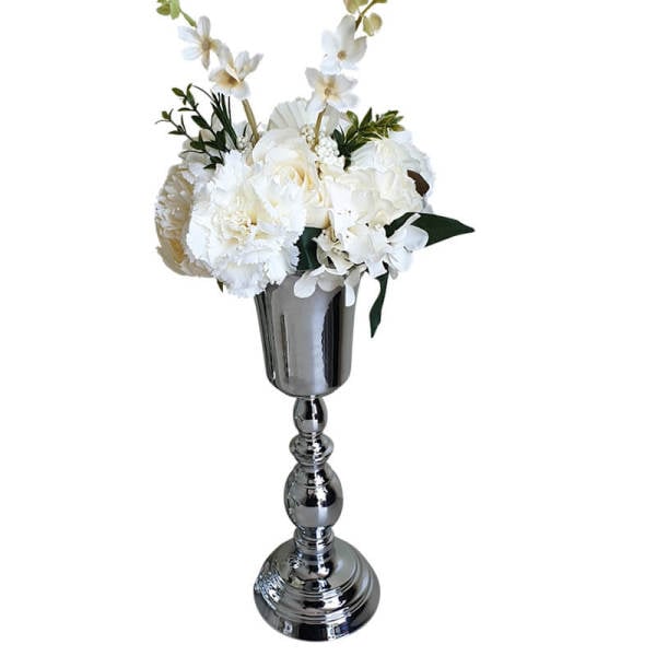 Çiçekli Vazo Vz-01 | Yapay Çiçek Demeti ve Metal Vazo