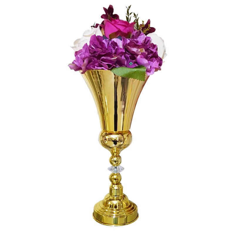 Çiçekli Vazo Vz-02 | Yapay Çiçek Demeti ve Geniş Ağızlı Metal Vazo