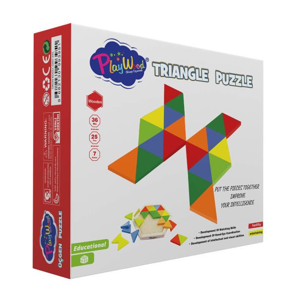 Ahşap 7 Renk 25 Parça Üçgen Puzzle Oyuncak Seti ONY-395