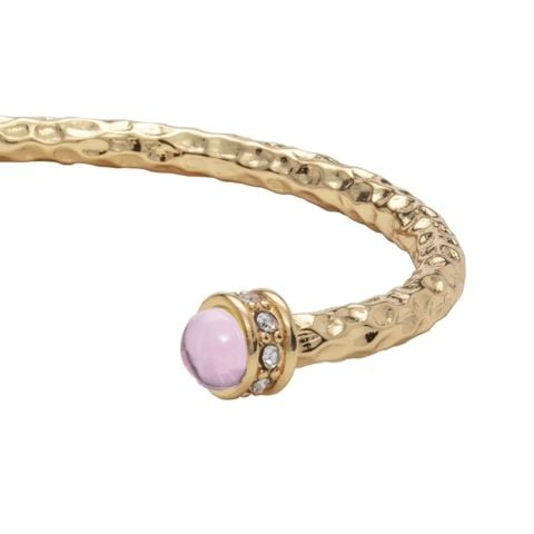 Hammered Rose Quartz Gold Torque Bangle