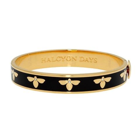 1cm Bee - Black - Gold - Hinged Bangle