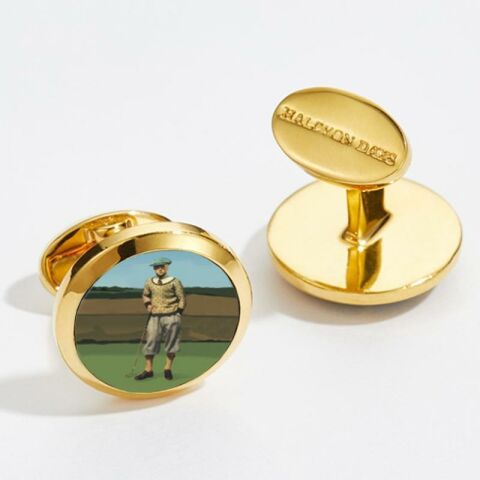 1920's Golfer - Round - Gold - Cufflinks