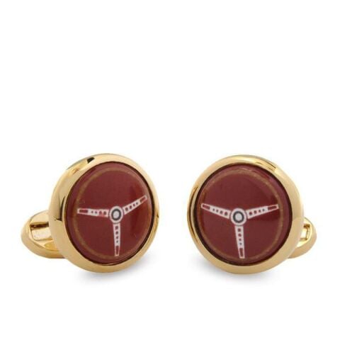 Steering Wheel Red Round Gold - Cufflinks