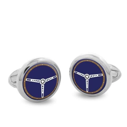 Steering Wheel Blue - Round - Palladium - Cufflinks