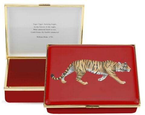 Halcyon Days Tiger Red Leather Lined Enamel Box