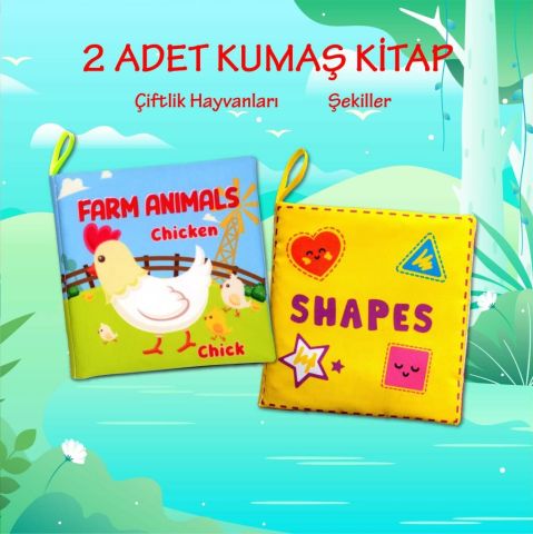 2 Kitap Tox İngilizce Çiftlik Hayvanları ve Şekiller Kumaş Sessiz