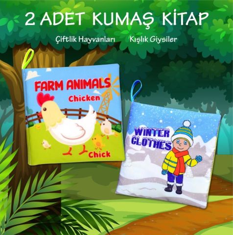 2 Kitap Tox İngilizce Çiftlik Hayvanları ve Kışlık Giysiler Kumaş