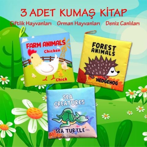 3 Kitap Tox İngilizce Deniz Canlıları , Çiftlik ve Orman Hayvanla