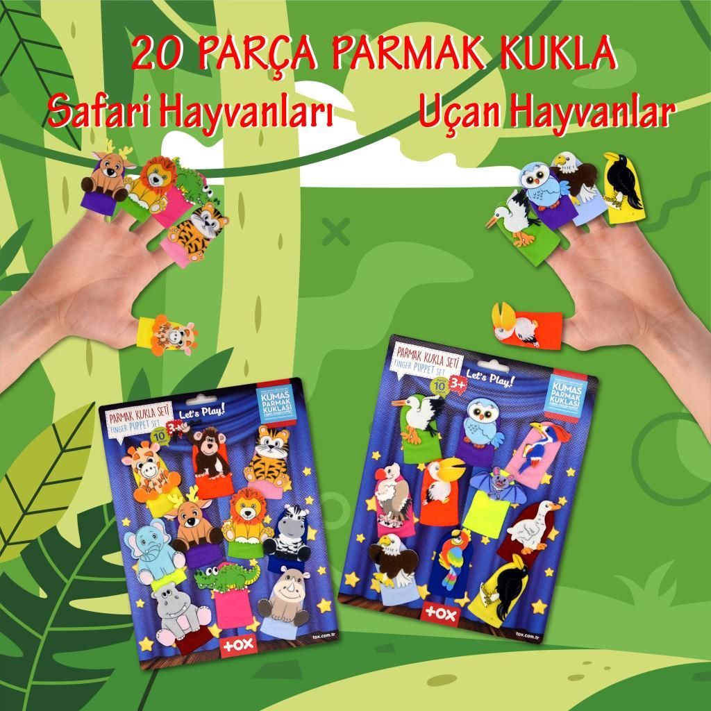 2 Set - 20 Parça Tox Safari ve Uçan Hayvanlar Parmak Kukla T223 T