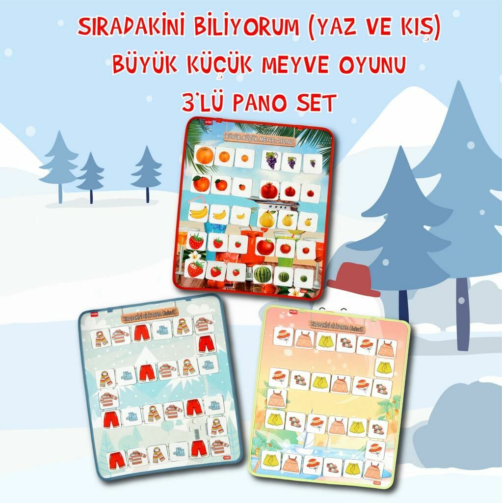 3 Set - 84 Parça  Büyük - Küçük Meyve, Sıradakini Biliyorum Yaz v