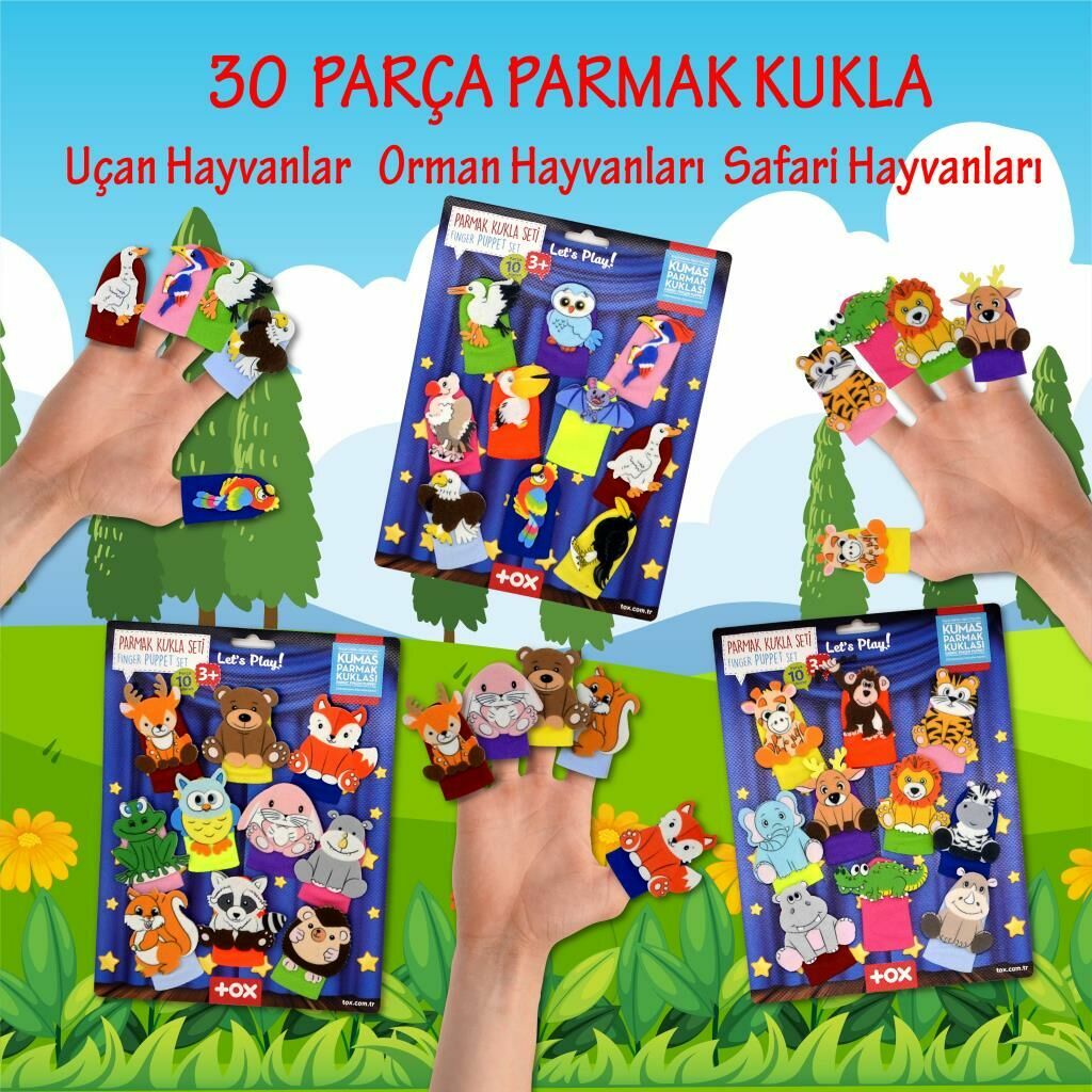 3 Set - 30 Parça Tox Orman, Safari ve Uçan Hayvanlar Parmak Kukla