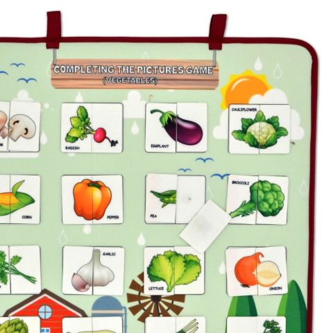 İngilizce Parça-Bütün Sebzeler Eşleştirme Oyunu Keçe Cırtlı Duvar