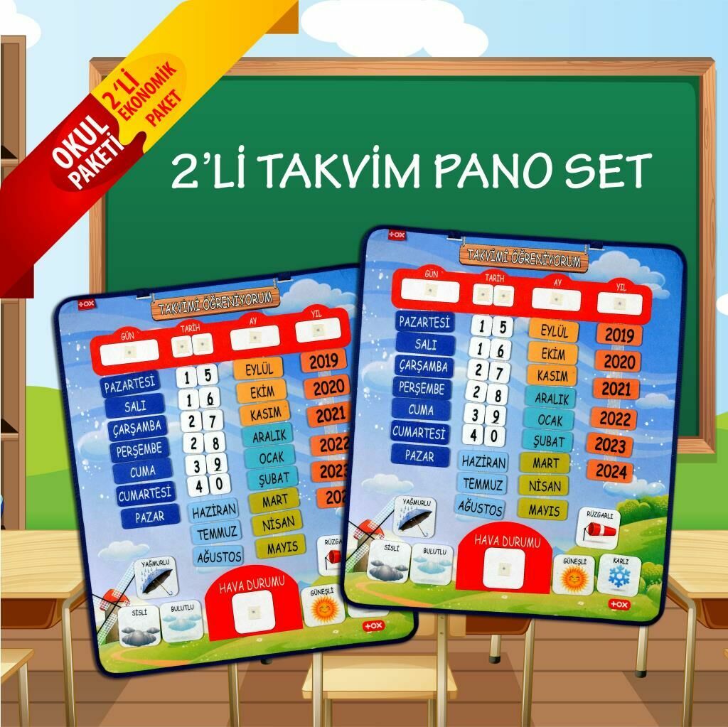 2 Set - 86 Parça  Takvimi Öğreniyorum Keçe Duvar Panoları , Eğiti