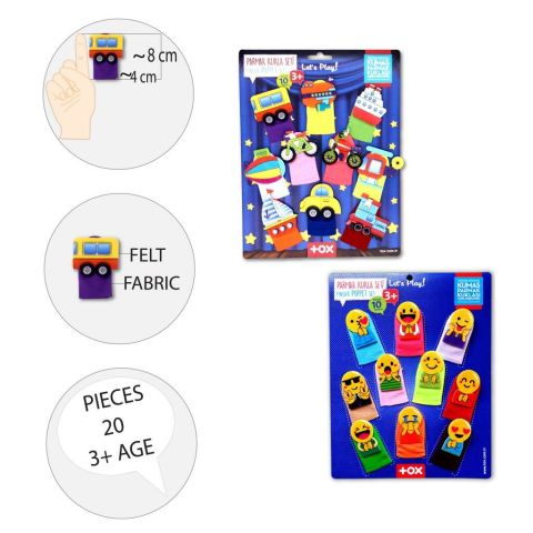 2 Set - 20 Parça Tox Taşıtlar ve Emojiler Parmak Kukla T106 T181