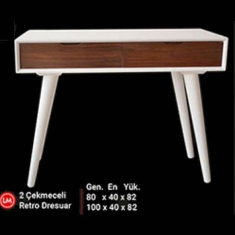 Dresuar 13503 Torna Model Kayın RETRO ayak MDF tabla Beyaz CEVİZ