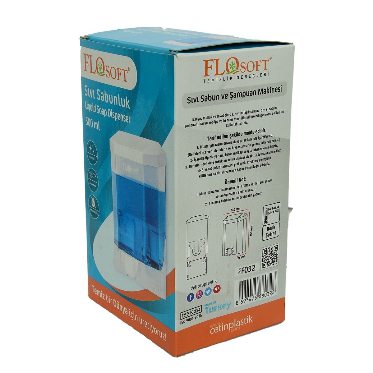 FloSoft Sıvı Sabunluk ve Şampuan Makinası Şeffaf Renk 500 ML Haci