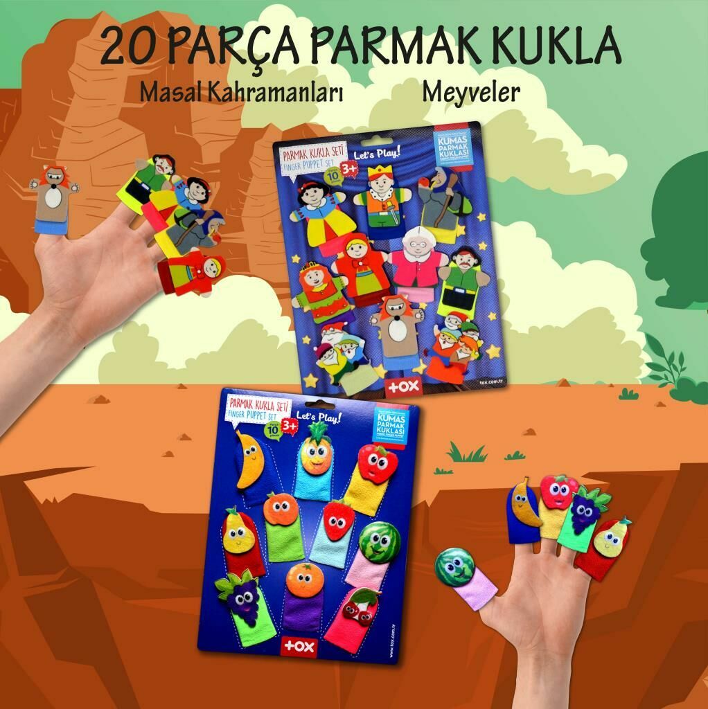 2 Set - 20 Parça Tox Masal Kahramanları ve Meyveler Parmak Kukla