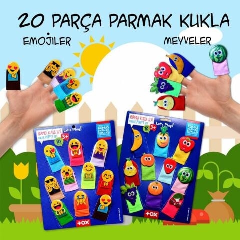 2 Set - 20 Parça Tox Emojiler ve Meyveler Parmak Kukla T106 T105