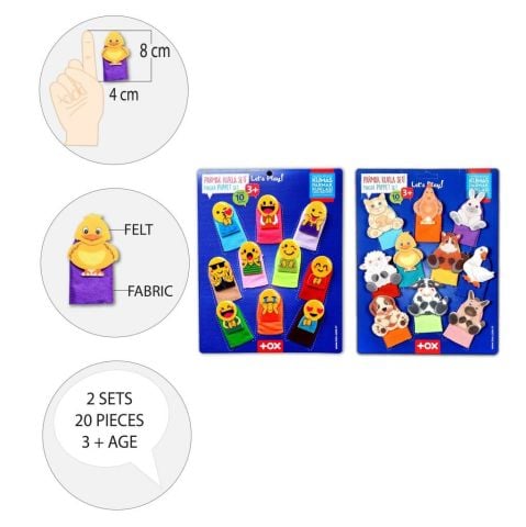 2 Set - 20 Parça Tox Emojiler ve Evcil Hayvanlar Parmak Kukla T10