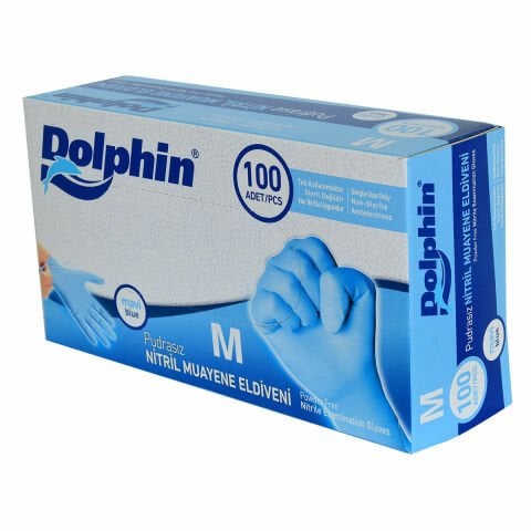 Dolphin Pudrasız Mavi Nitril Eldiven Orta Boy (M) 100 Lü Paket