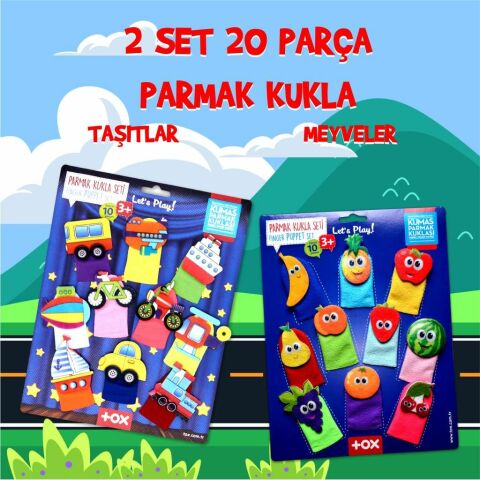 2 Set - 20 Parça Tox Taşıtlar ve Meyveler Parmak Kukla T105 T181