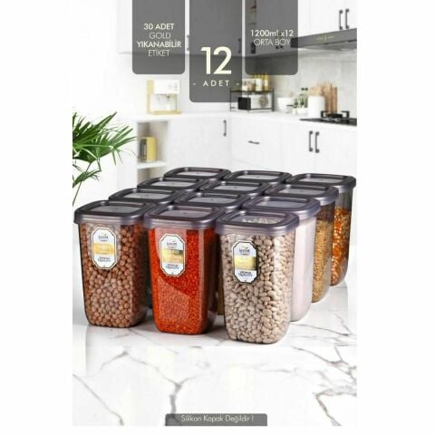 Kitchen Life 12 Adet Büyük Boy Erzak Saklama Kabı Seti - 1200 ml Süper Set