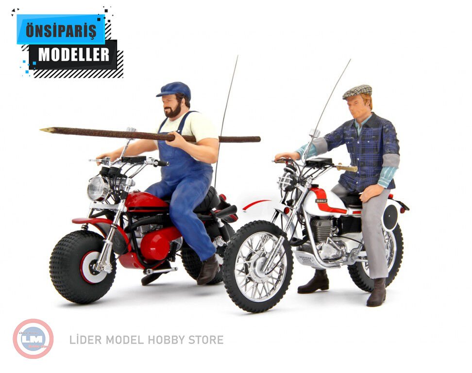 1:18 Bud Spencer Motozodiaco Tuareg 223-2 & Terence Hill Moto Ossa AE73