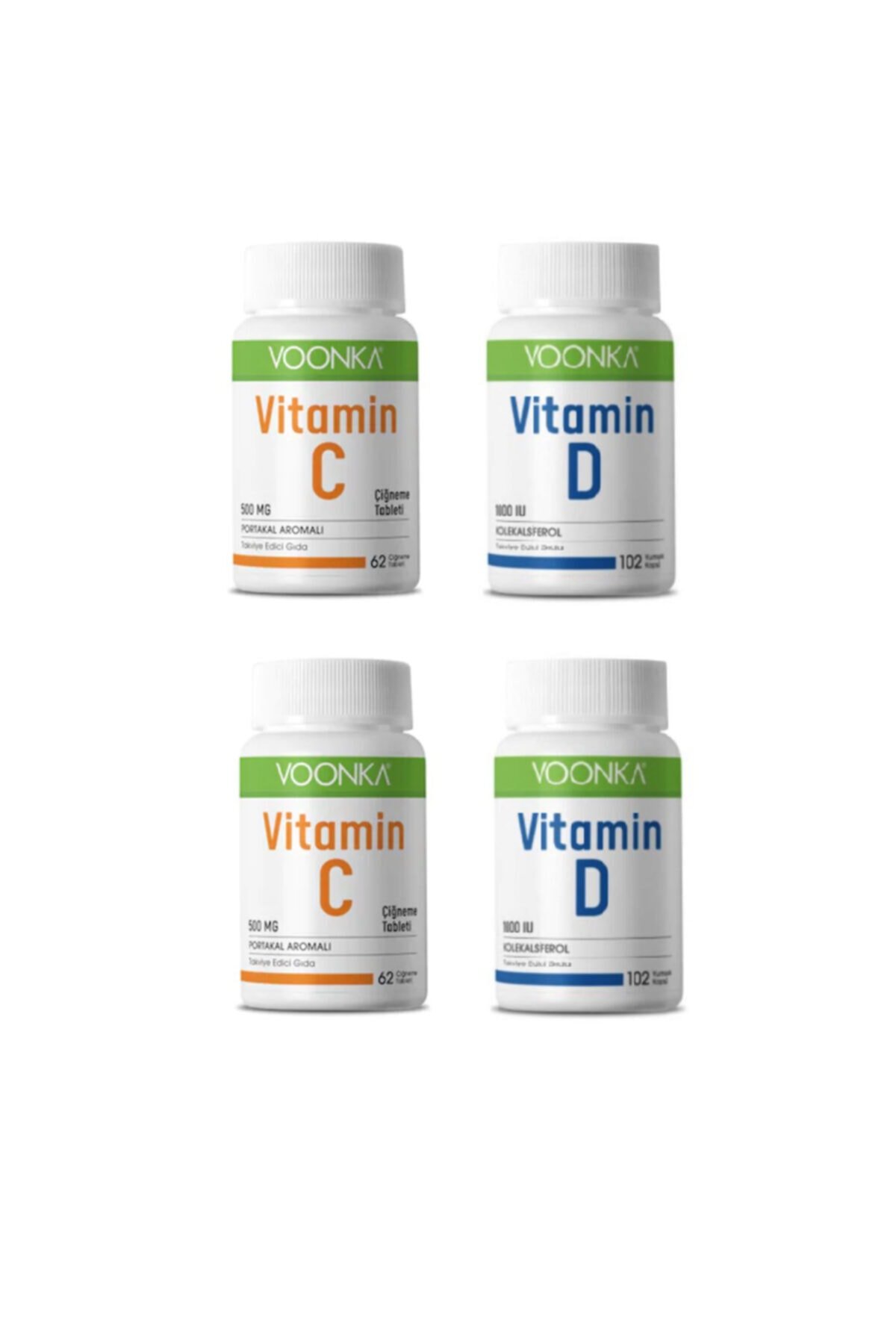 Voonka Vitamin C 62 Çiğneme Tableti + Voonka Vitamin D 102 Yumuşak Kapsül 2 Kutu