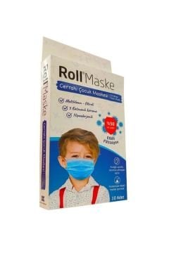 Roll 3 Katlı Mavi Erkek Çocuk Cerrahi Maske Telli 10'lu