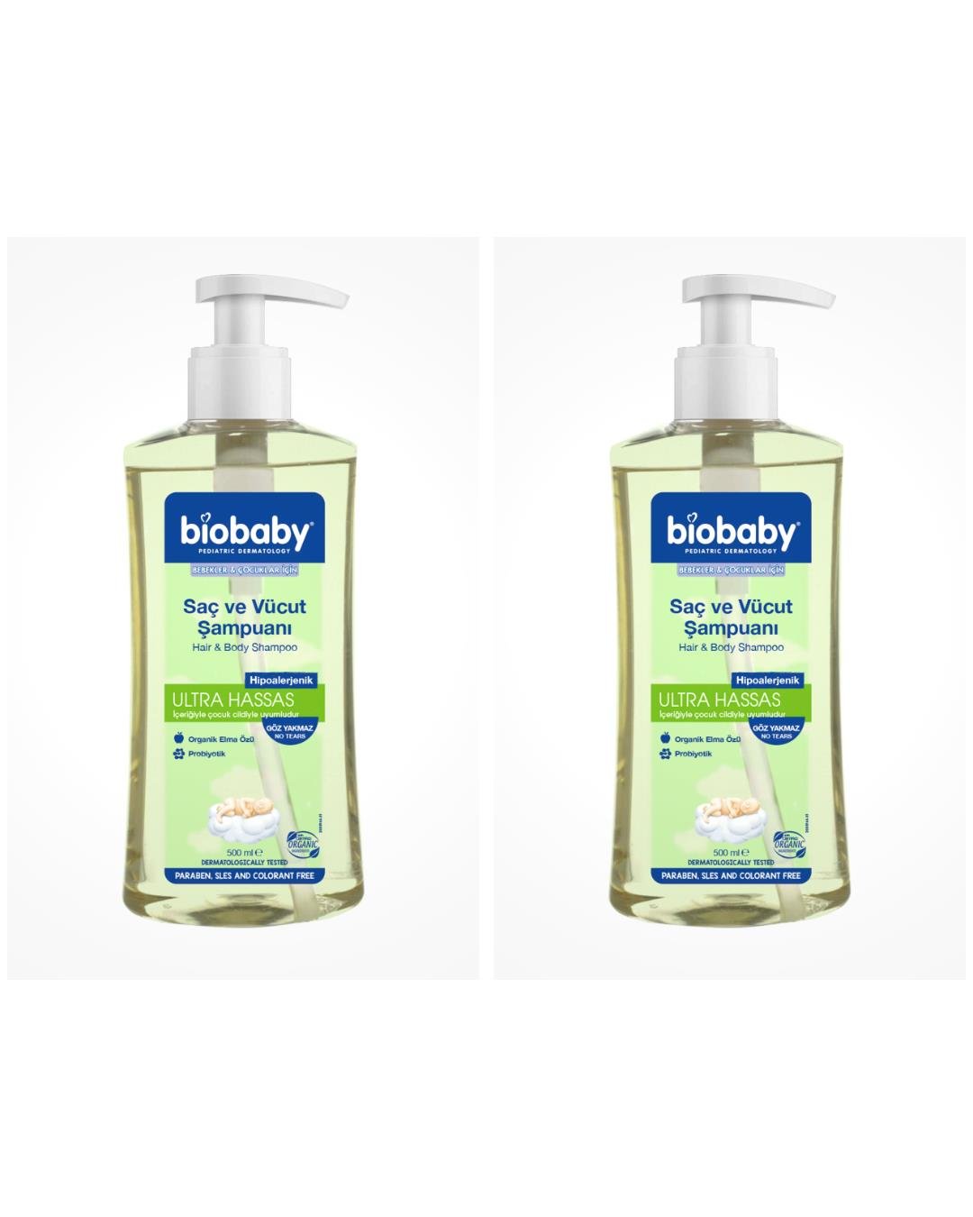 Biobaby Saç ve Vücut Şampuanı 500 ml 2 Kutu