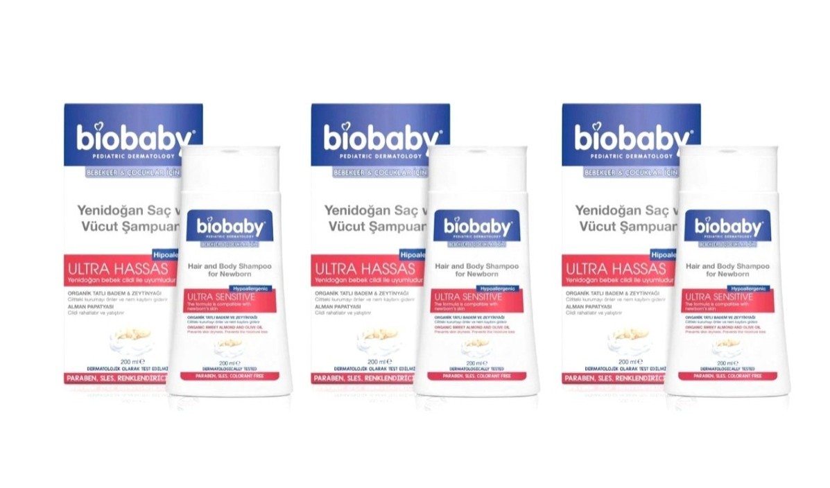 Biobaby Yenidoğan Saç ve Vücut Şampuanı 200 ml 3 Kutu