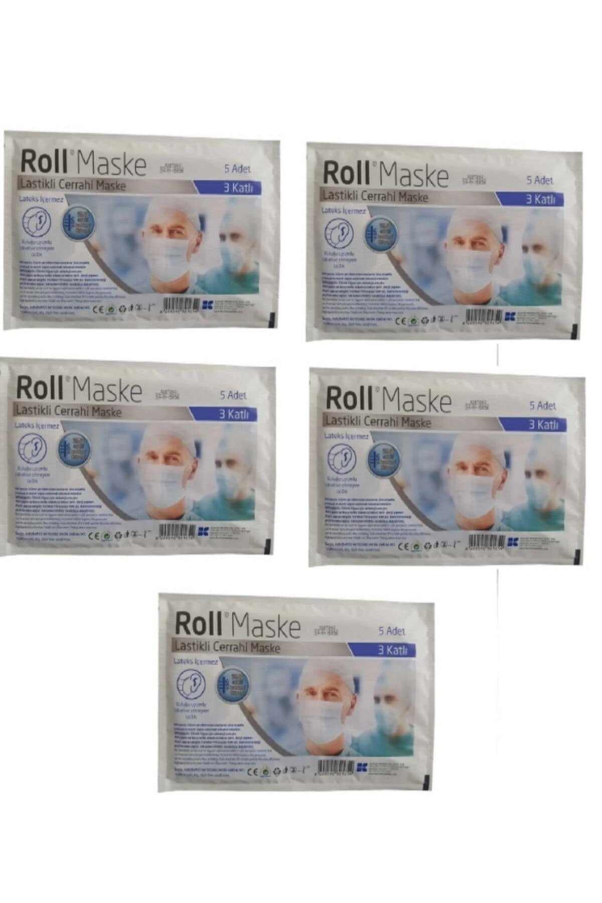 Roll 3 Katlı Cerrahi Maske Telli 5'li 5 Paket