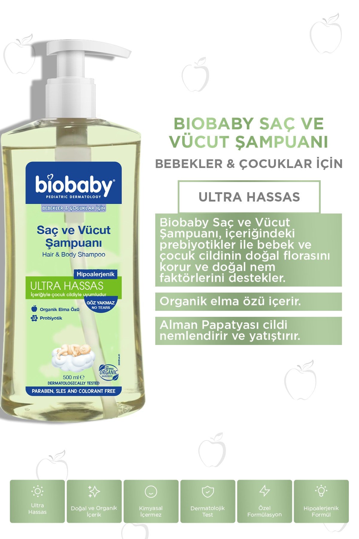 Biobaby Saç ve Vücut Şampuan 500 ml