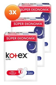 Kotex Ultra Gece 18'li 3 Kutu