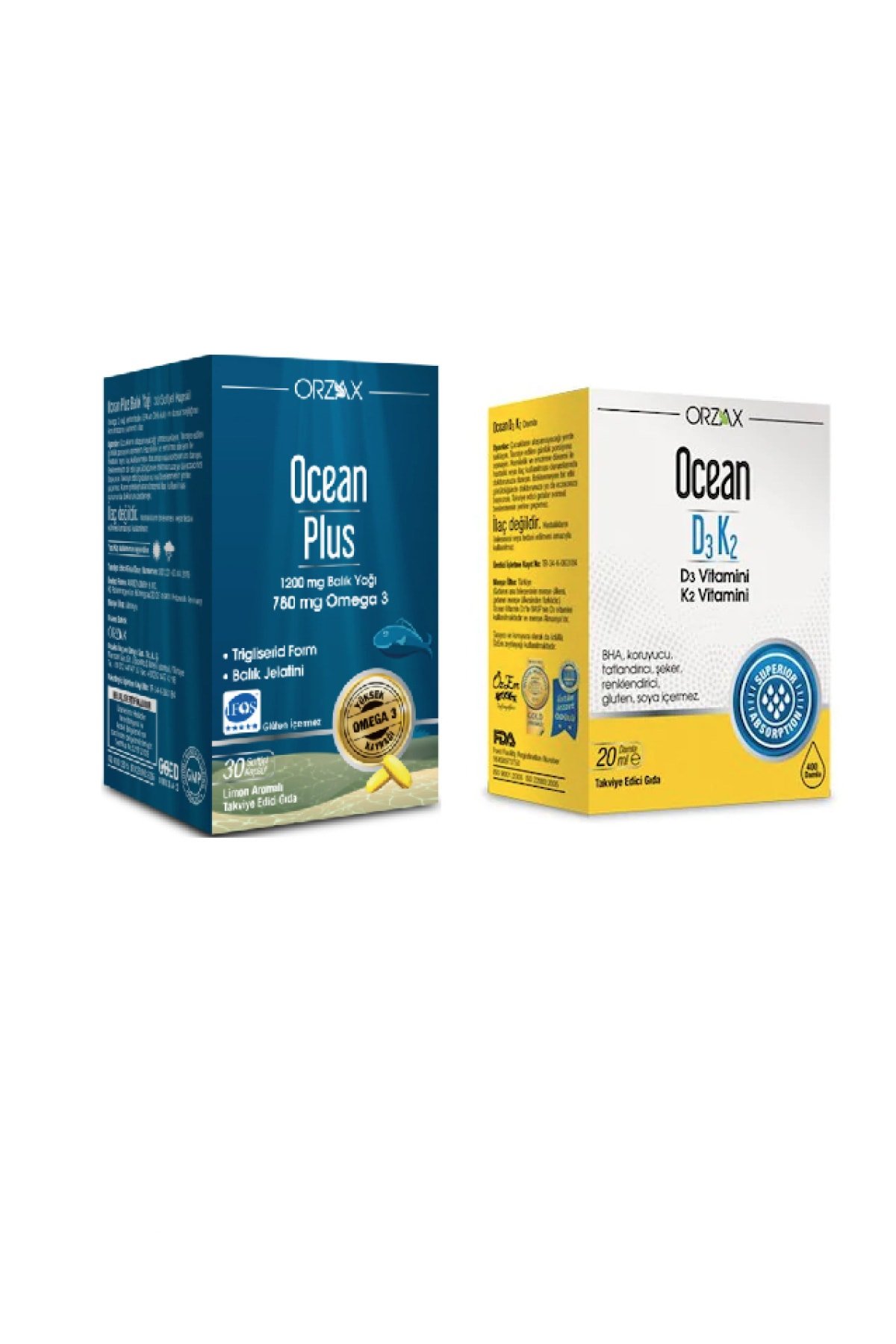 Ocean Plus 1200 mg 30 Kapsül l + Ocean D3K2 Damla 20 ml Avanatajlı Paket