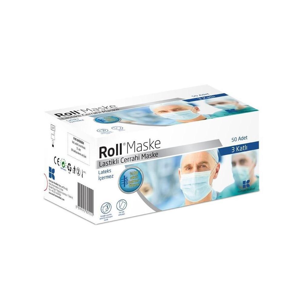 Roll Maske 3 Katlı Tekli Paketlenmiş Cerrahi Maske Telli 50'li